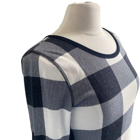 OLD NAVY Buffalo Plaid Top Womens Sz Small Black Waffle Thermal Long Sleeve - Picture 2 of 7